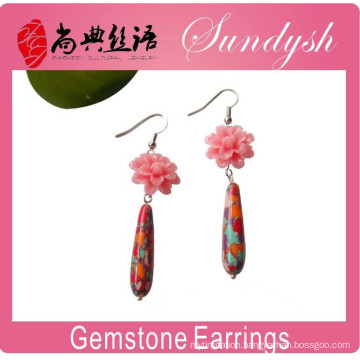 Beautiful Handmade Chandelier Earrings Pink Gemstone Flower Earrings